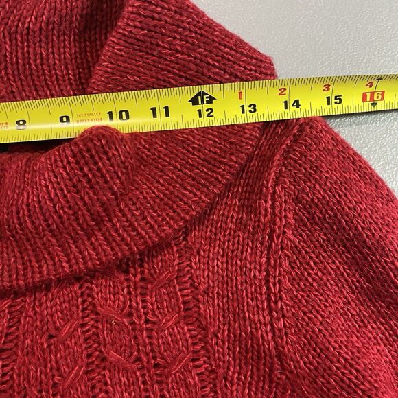 GNU Sweater Cable Knit Cowl Neck Long Sleeve Pockets Acrylic Womens M Red - Picture 4 of 8